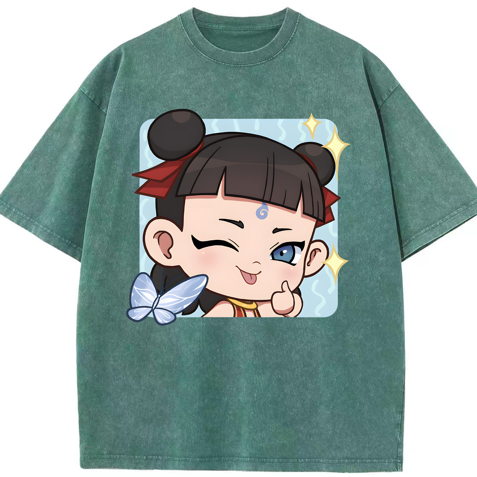 （画像用） Ne Zha 2 ナタ 魔童の大暴れ 綿100% ヴィンテージ風 半袖Tシャツ（フロントプリント）